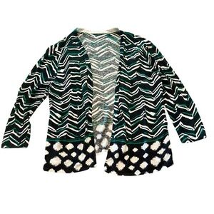 Open Front Cardigan - Womens Size Small - Black White Green Design